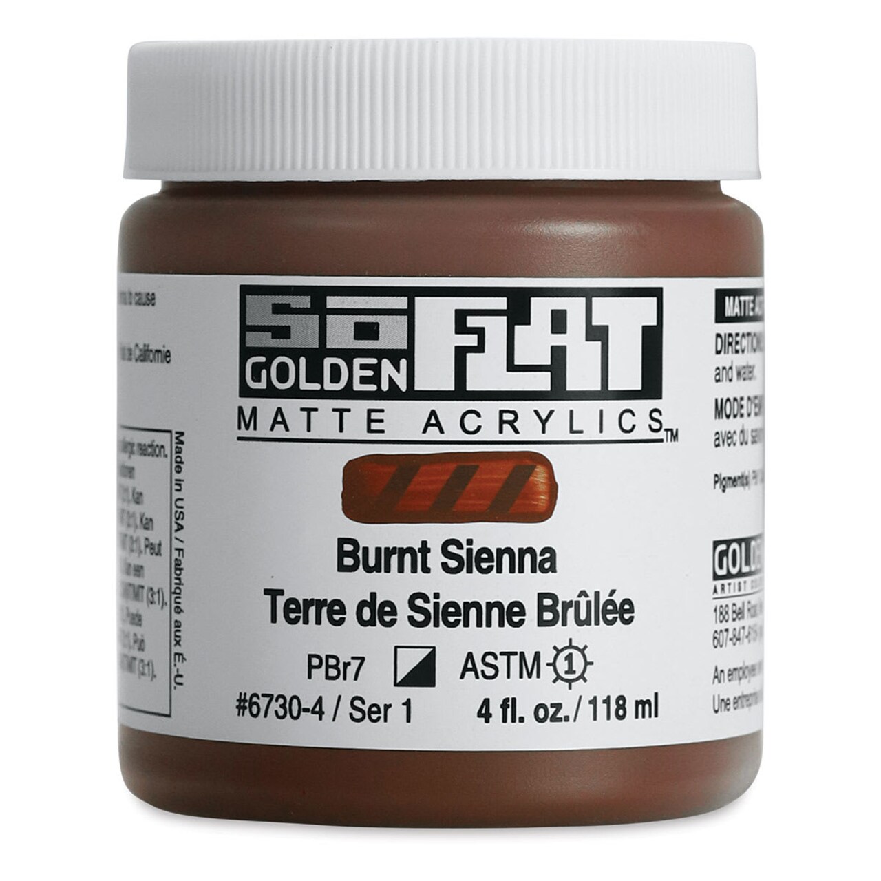 Golden SoFlat Matte Acrylic Paint - Burnt Sienna, 118 ml, Jar